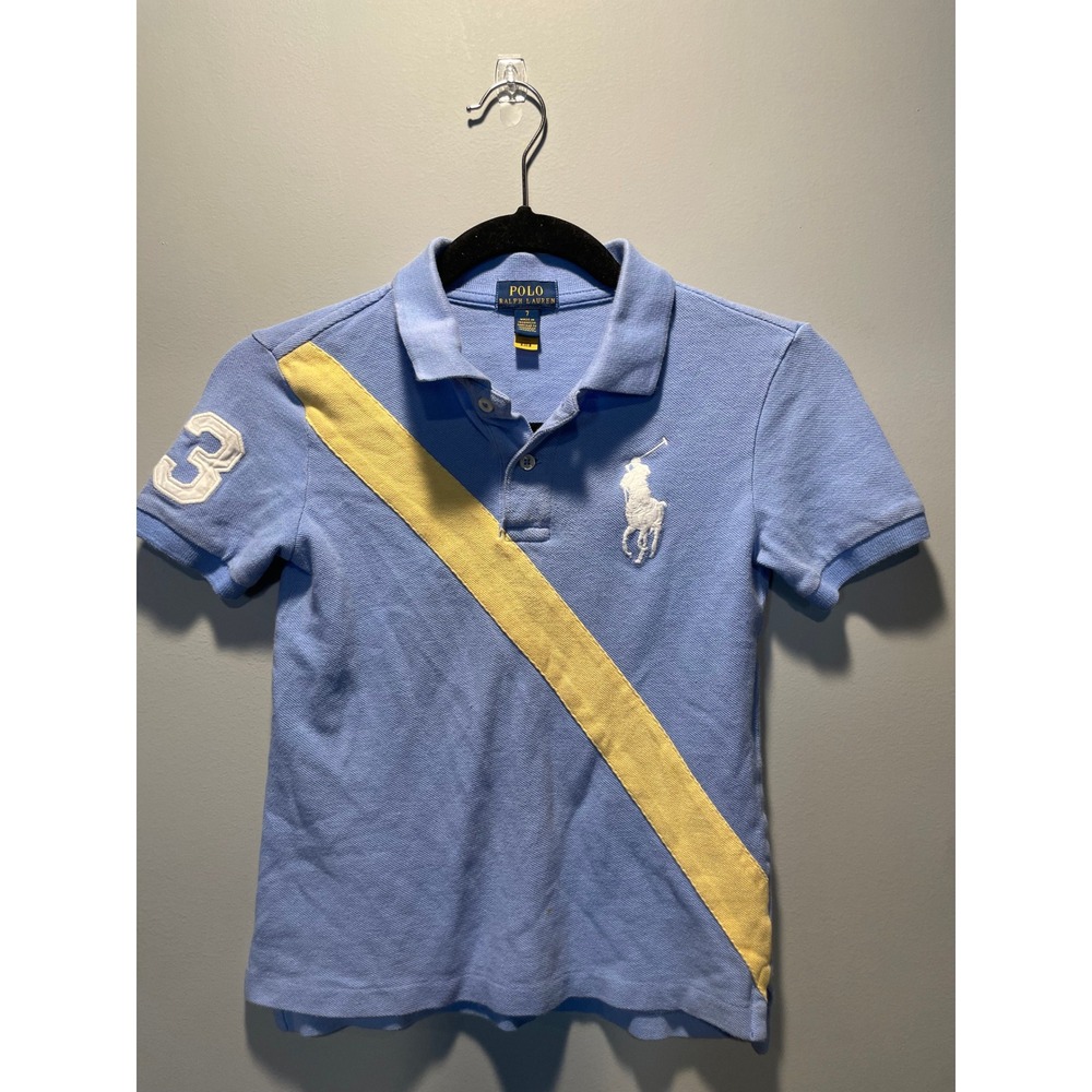 Polo Ralph Lauren Boys Blue Yellow Sash Big Pony Polo Shirt Size 7